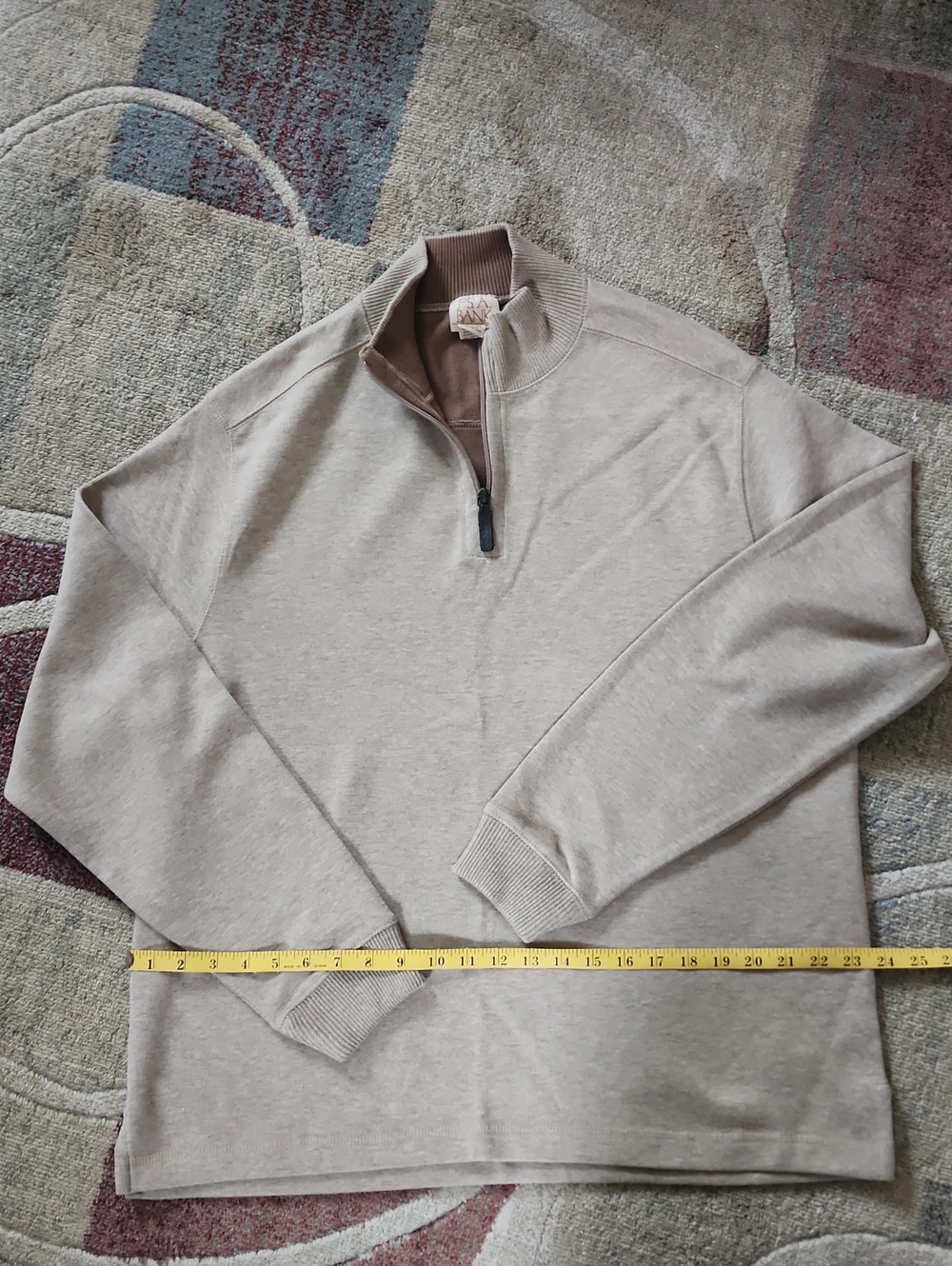 Jos. A. Bank, Men's Zip-Neck Sweater in Lt. Brown, Sz. Lg.
